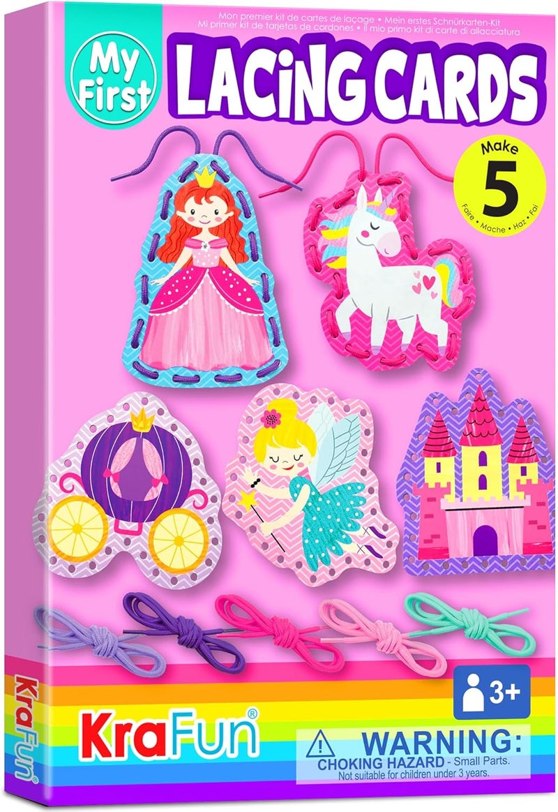 KRAFUN Beginner Unicorn My First Lacing Card Kit for Kids Arts & Crafts, 5 Easy Princess Lacing Projects, Paper Art Craft Cards for Toddlers, Fine Motor Preschool Skills Toys - Image 1